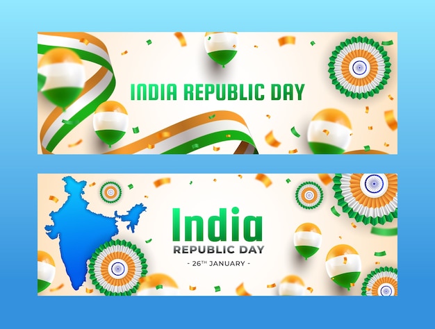 Vecteur gratuit ensemble de bannières horizontales de célébration de la fête de la république de l'inde