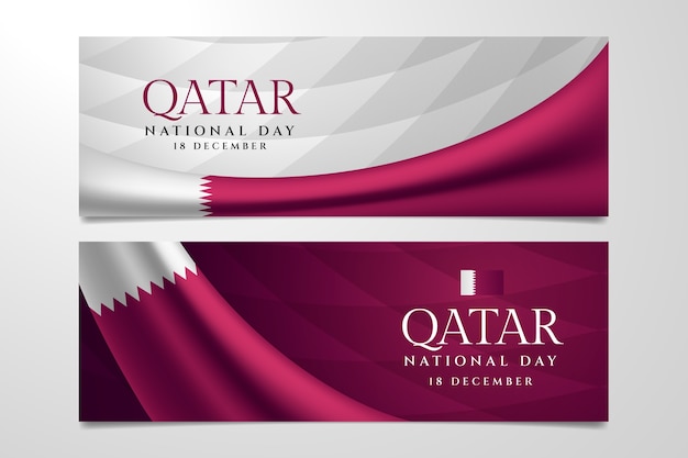 Vecteur gratuit ensemble de bannières horizontales dégradées pour la fête nationale du qatar