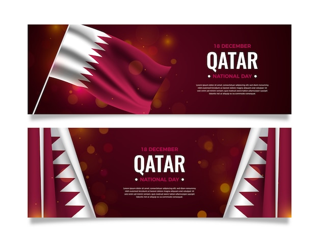 Vecteur gratuit ensemble de bannières horizontales dégradées pour la fête nationale du qatar