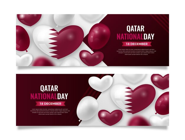 Vecteur gratuit ensemble de bannières horizontales dégradées pour la fête nationale du qatar