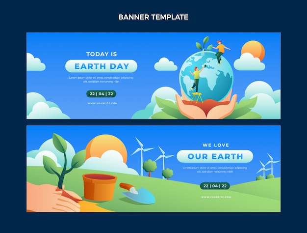 Vecteur gratuit ensemble de bannières horizontales dégradées pour le jour de la terre