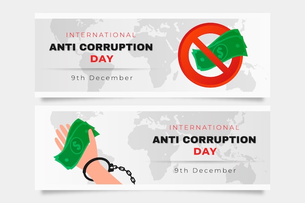 Ensemble De Bannières Horizontales Dégradées Pour La Journée Anti-corruption