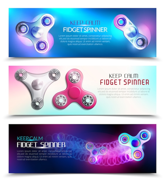 Vecteur gratuit ensemble de bannières horizontales hand spinner toys