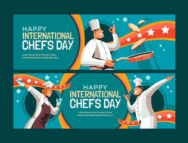 Vecteur gratuit ensemble de bannières horizontales de la journée internationale des chefs plats