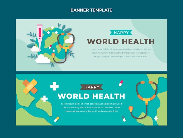 Vecteur gratuit ensemble de bannières horizontales de la journée mondiale de la santé de style papier