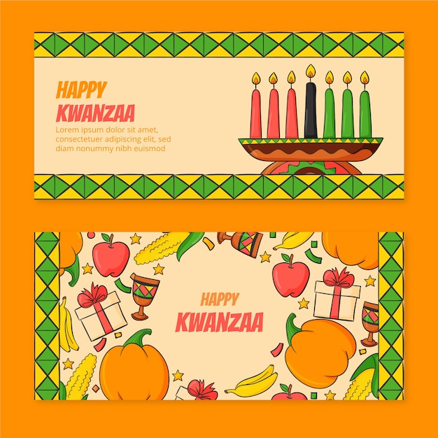 Ensemble De Bannières Horizontales Kwanzaa Dessinés à La Main