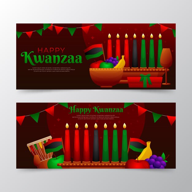 Ensemble de bannières horizontales kwanzaa réalistes