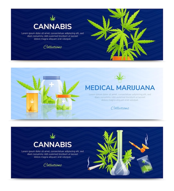 Vecteur gratuit ensemble de bannières horizontales de marijuana médicale