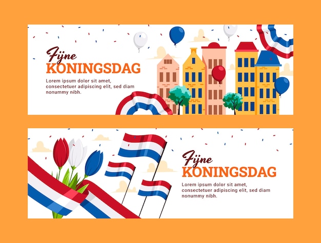 Vecteur gratuit ensemble de bannières horizontales plates koningsdag