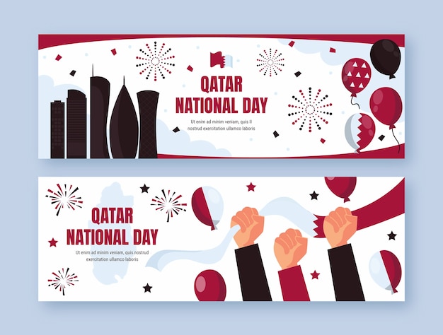 Ensemble De Bannières Horizontales Plates Pour La Fête Nationale Du Qatar