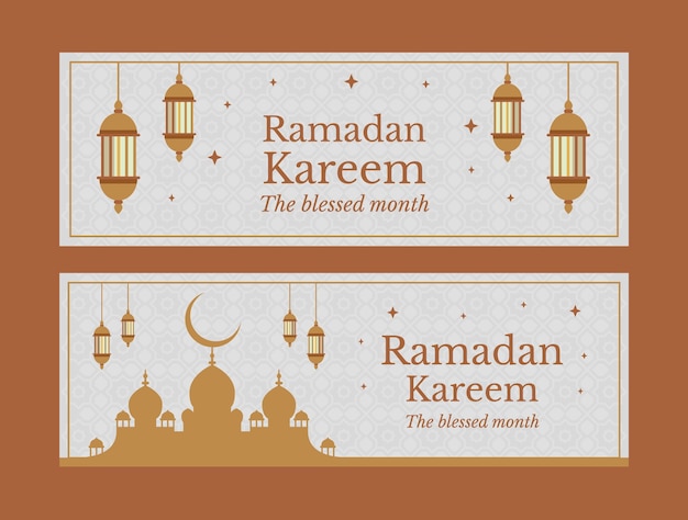 Vecteur gratuit ensemble de bannières horizontales plates ramadan