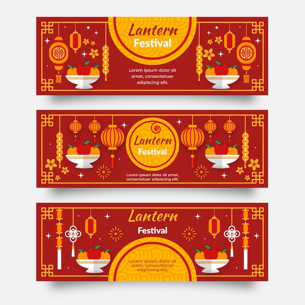 Vecteur gratuit ensemble de bannières horizontales pour le festival des lanternes plates