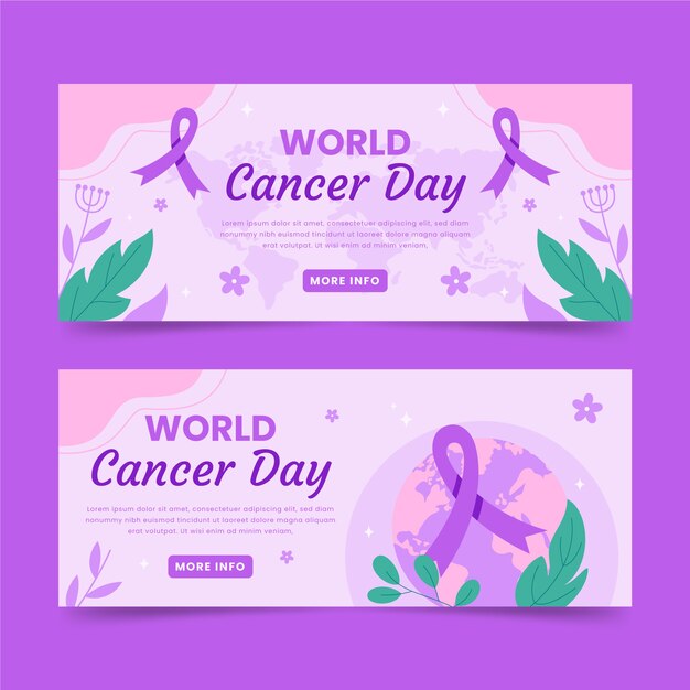 Vecteur gratuit ensemble de bannières horizontales pour la journée mondiale du cancer