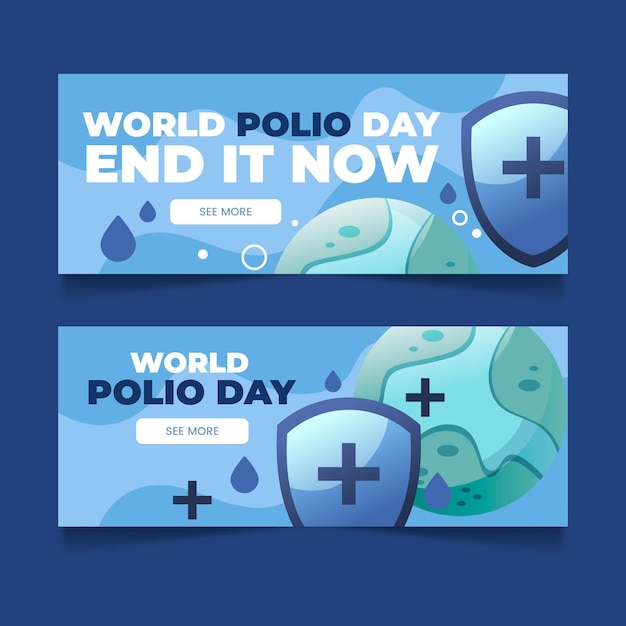 Vecteur gratuit ensemble de bannières horizontales pour la journée mondiale de la polio en dégradé