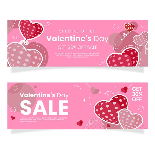 Ensemble de bannières horizontales pour la vente à plat de la saint-valentin