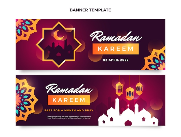 Vecteur gratuit ensemble de bannières horizontales ramadan dégradé