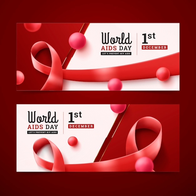 Ensemble de bannières horizontales réalistes pour la journée mondiale du sida