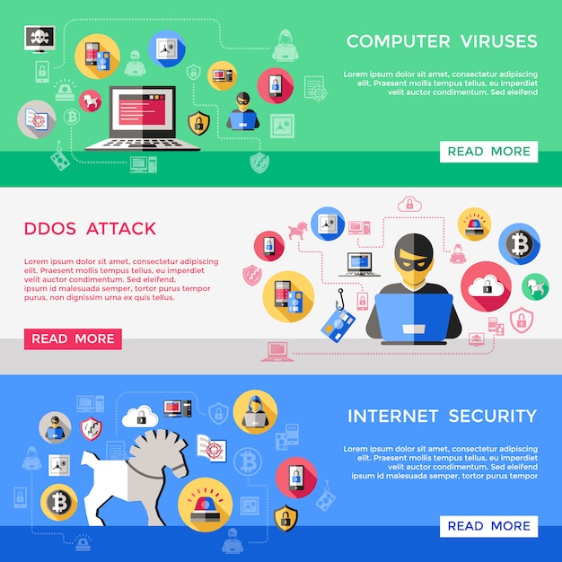 Ensemble De Bannières Horizontales De Sécurité Internet