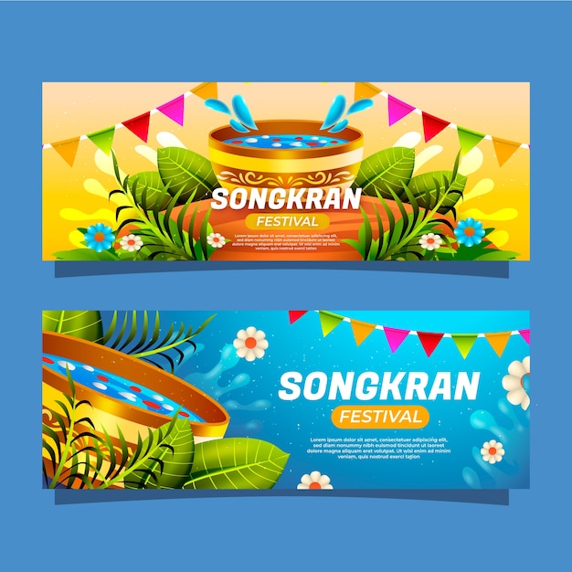 Vecteur gratuit ensemble de bannières horizontales songkran réalistes