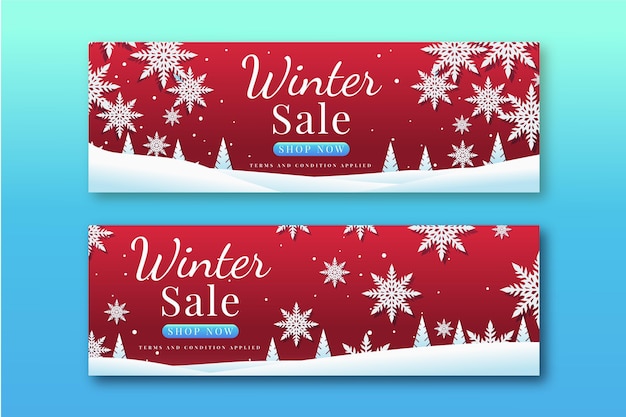 Vecteur gratuit ensemble de bannières horizontales de vente d'hiver dégradé