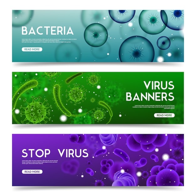 Vecteur gratuit ensemble de bannières horizontales de virus réalistes