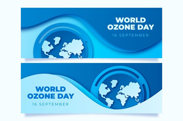 Vecteur gratuit ensemble de bannières de la journée mondiale de l'ozone de style papier