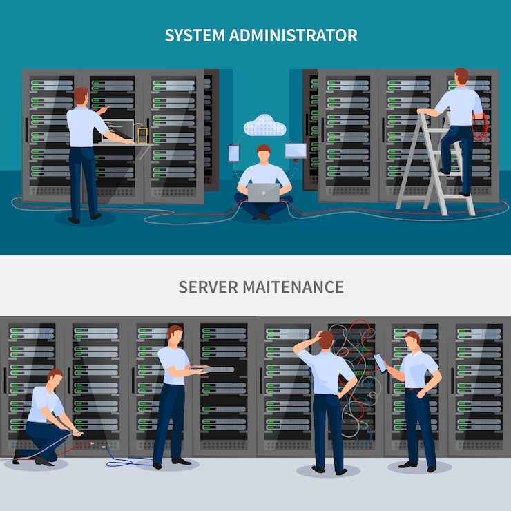 Vecteur gratuit ensemble de bannières de maintenance du serveur