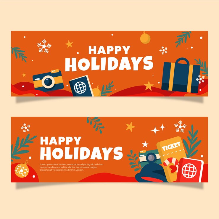 Vecteur gratuit ensemble de bannières de noël plat joyeuses fêtes
