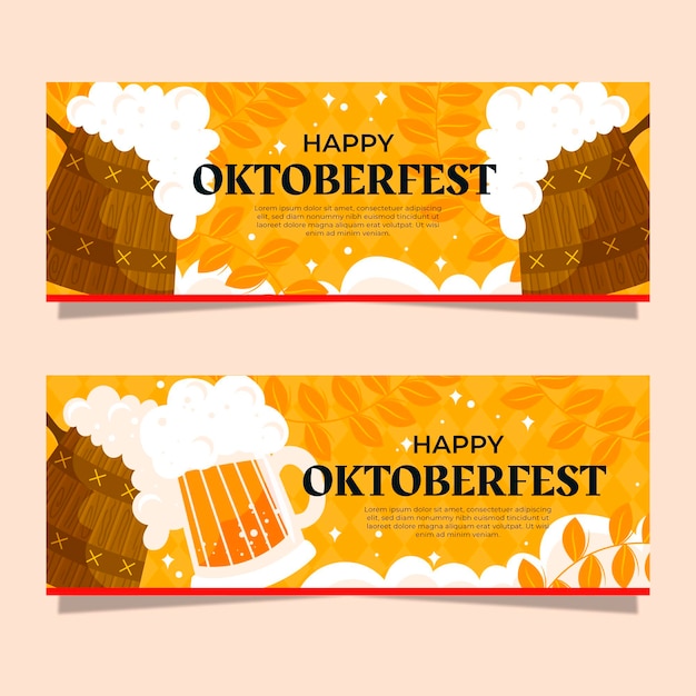 Vecteur gratuit ensemble de bannières oktoberfest plat