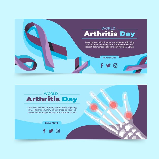 Vecteur gratuit ensemble de bannières pour la journée mondiale de l'arthrite