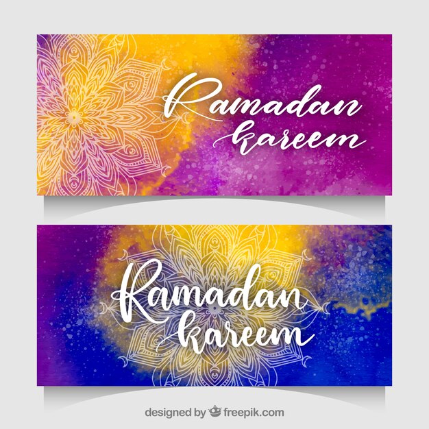 Vecteur gratuit ensemble de bannières ramadan avec des mandalas