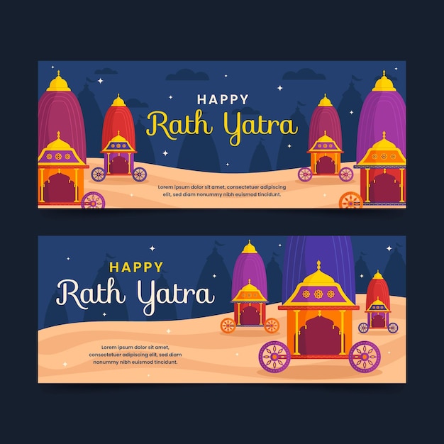 Vecteur gratuit ensemble de bannières rath yatra