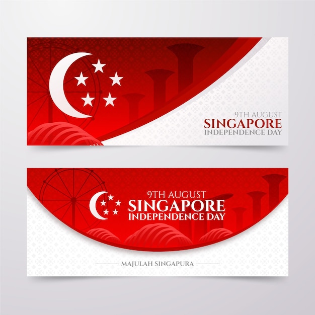 Vecteur gratuit ensemble de bannières réalistes de la fête nationale de singapour