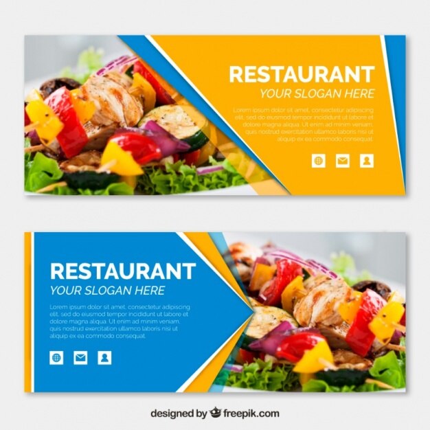 Vecteur gratuit ensemble de bannières de restaurant avec photo