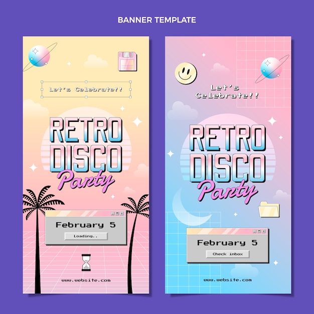 Vecteur gratuit ensemble de bannières de soirée disco vaporwave rétro dégradé