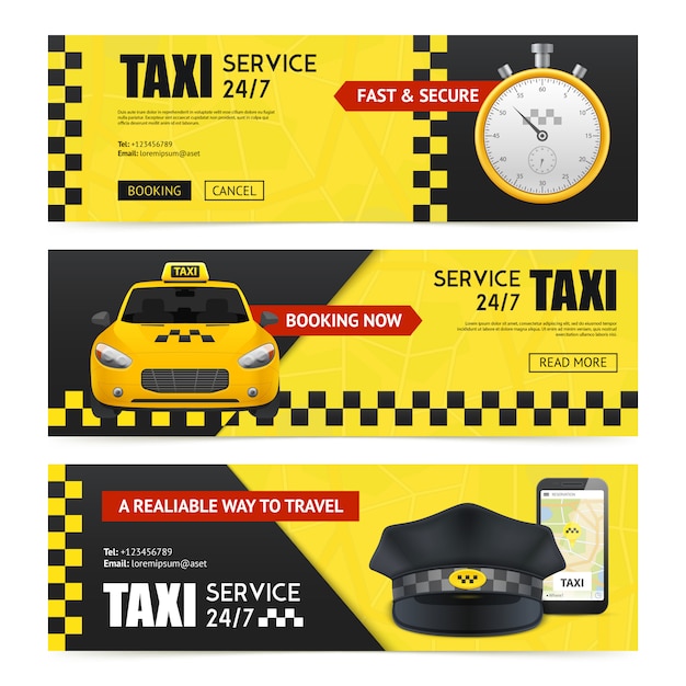 Vecteur gratuit ensemble de bannières de taxi