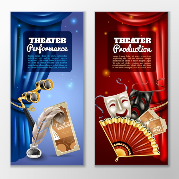 Vecteur gratuit ensemble de bannières de théâtre