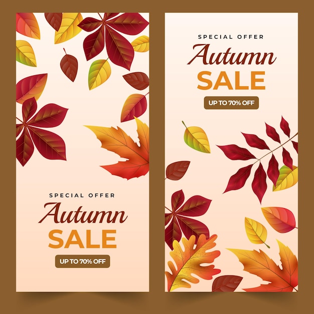 Vecteur gratuit ensemble de bannières de vente d'automne verticales réalistes