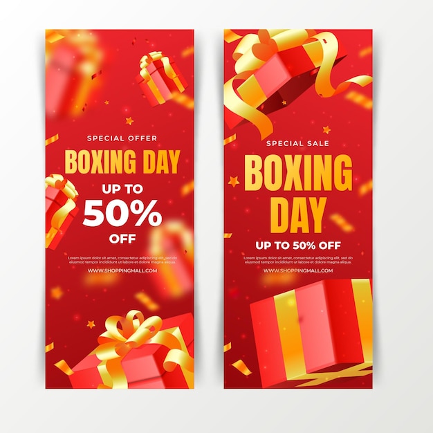 Vecteur gratuit ensemble de bannières de vente de boxe vertical réalistes