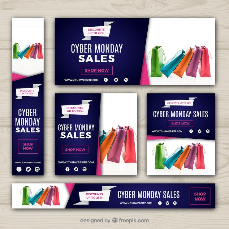 Vecteur gratuit ensemble de bannières de vente cyber lundi