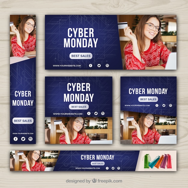 Vecteur gratuit ensemble de bannières de vente cyber lundi