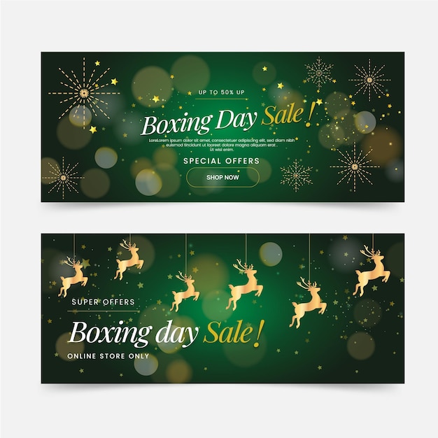 Vecteur gratuit ensemble de bannières de vente horizontale de boxing day dégradé