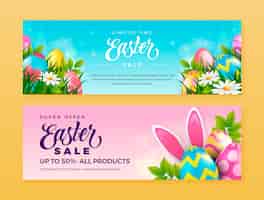 Vecteur gratuit ensemble de bannières de vente horizontales de célébration de pâques réalistes