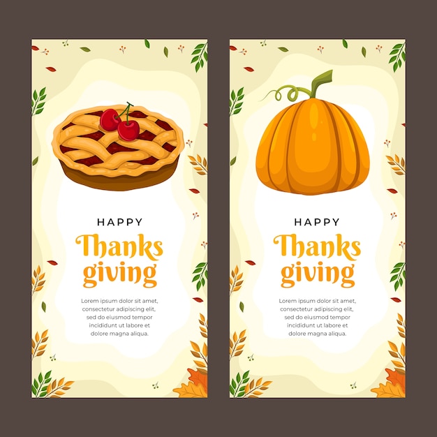 Vecteur gratuit ensemble de bannières verticales de célébration de thanksgiving