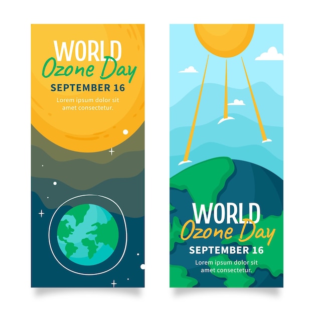 Vecteur gratuit ensemble de bannières verticales de la journée mondiale de l'ozone dessinés à la main