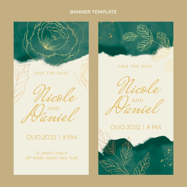 Vecteur gratuit ensemble de bannières verticales de mariage aquarelle