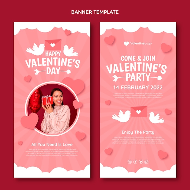 Ensemble De Bannières Verticales à Plat Pour La Saint-valentin