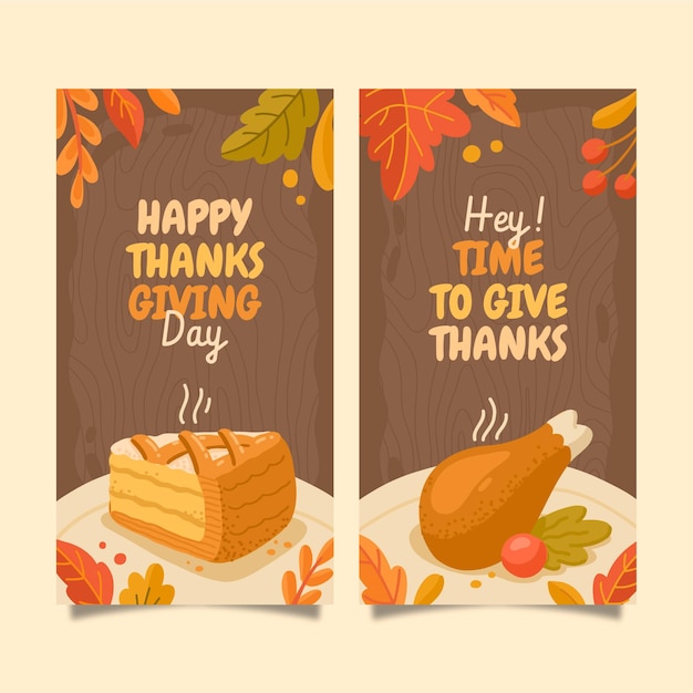 Vecteur gratuit ensemble de bannières verticales de thanksgiving dessinés à la main