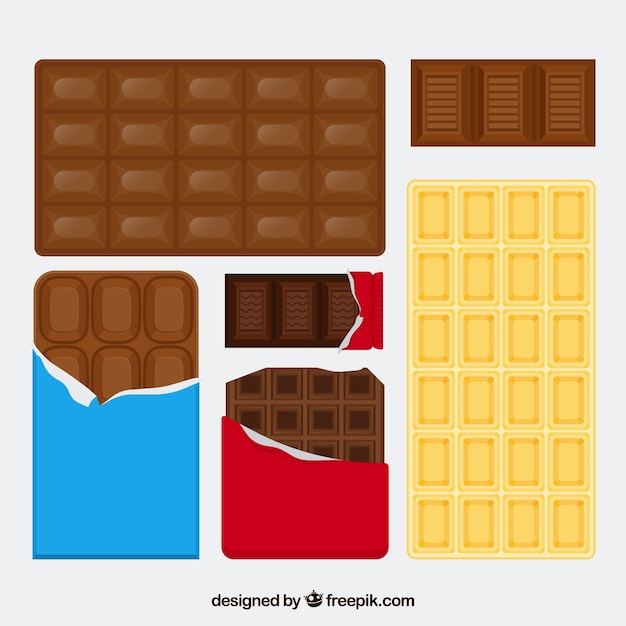 Ensemble de barres et de morceaux avec différents chocolats