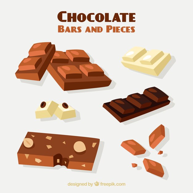 Ensemble de barres et de morceaux avec différents chocolats